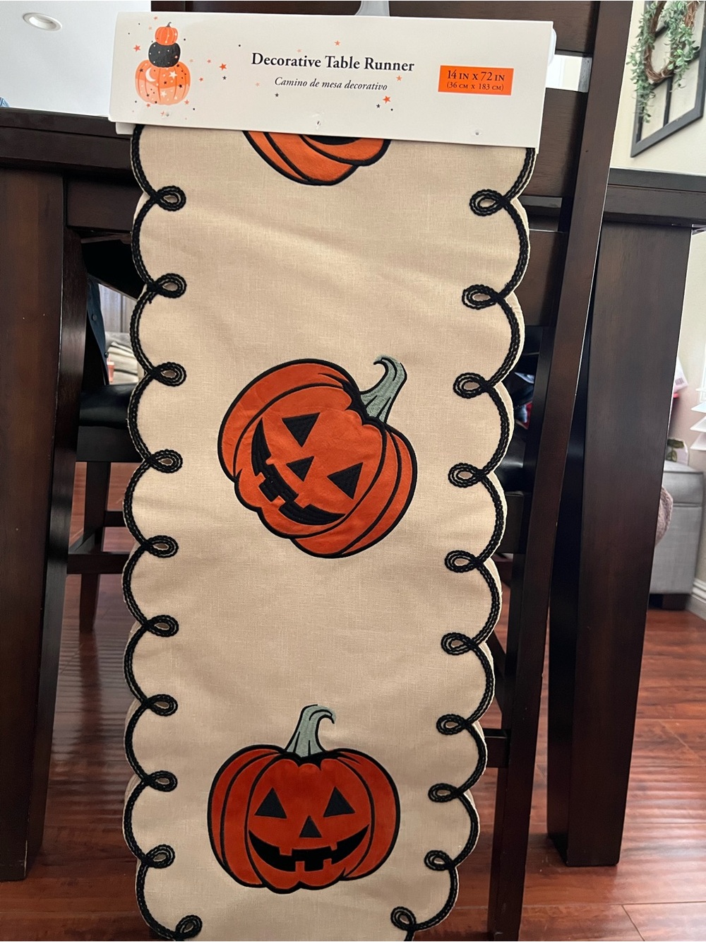 Decorative Pumpkin Table Runner - Halloween Pumpkin Design, Cream